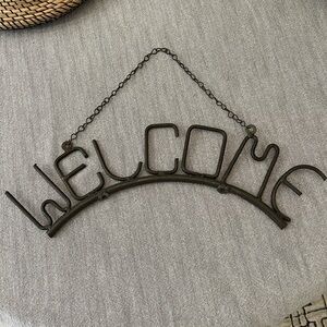 Rustic Vintage Metal "WELCOME" Hanging Sign in Dark Bronze